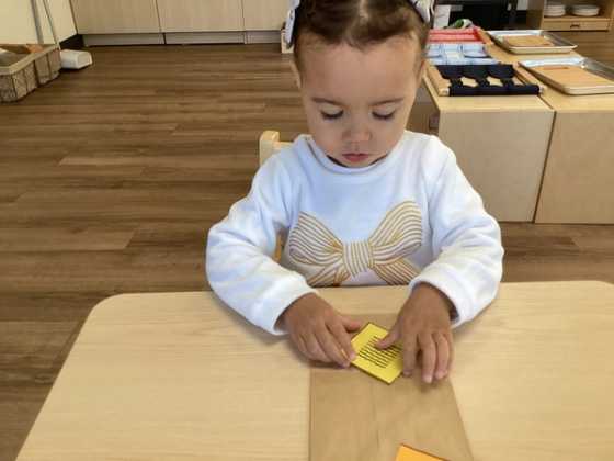 Children explore sizes and numbers.